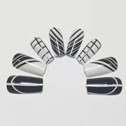 24pcs Black And White Geometric Stripe Square Press-On Nails, Minimalist Checkered Diagonal Lines Premium Glossy — view 4