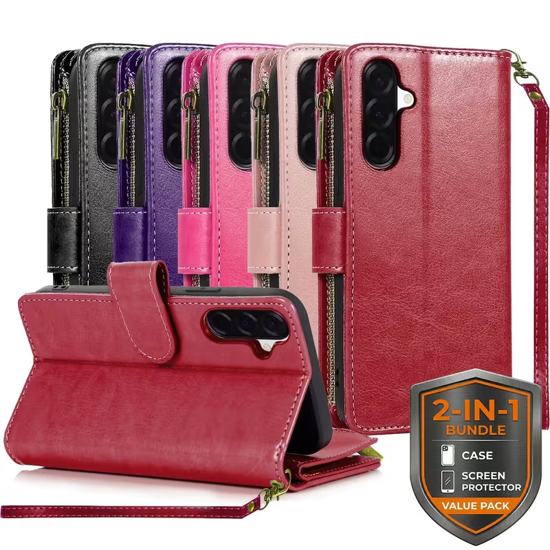 The Clutch Hour | Samsung Galaxy A17 5G Zipper Wallet Case with Card Slots, Wristlet Strap & Screen Protector