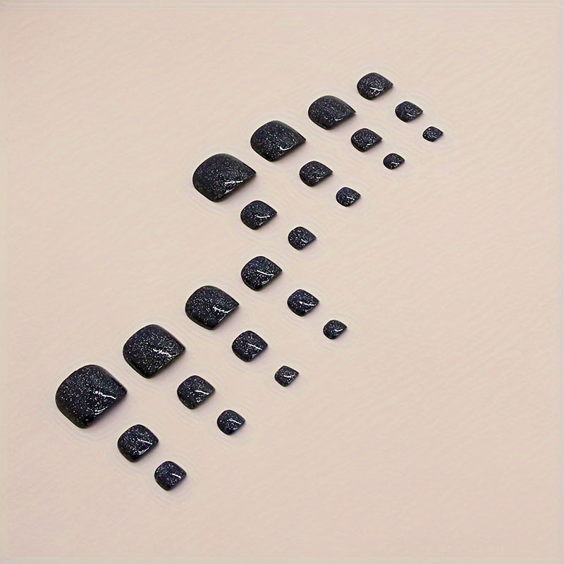24pcs Deep Blue Starry Sky Square Press-On Nails • 1pc Adhesive Tape • 1 Nail File