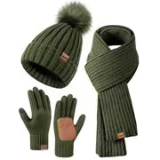 Winter Beanie Hat Scarf Gloves Set for Women, Womens Beanie with Pom Pom Long Scarf Neck Warmer Touchscreen — view 5