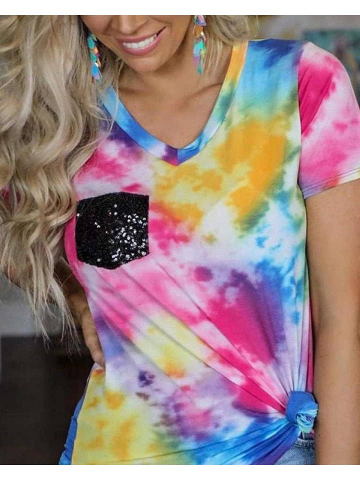 V-Neck Tie-Dye T-Shirt For Women