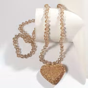 Retro Bohemian Sparkling Heart Pendant Necklace with Rhinestone Decoration Perfect Valentine'S Day Gift for — view 9