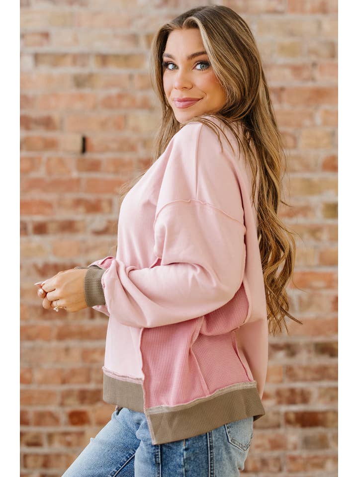 Colorblock Waffle Patchwork Oversize Sweatshirt