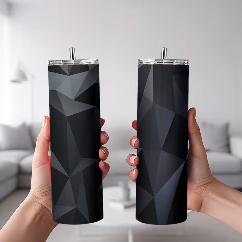 1pc 20Oz Dark Geometric Polygon Pattern Stainless Steel Insulated Tumbler Coffee Office Travel Mug with Lid Cup — view 8
