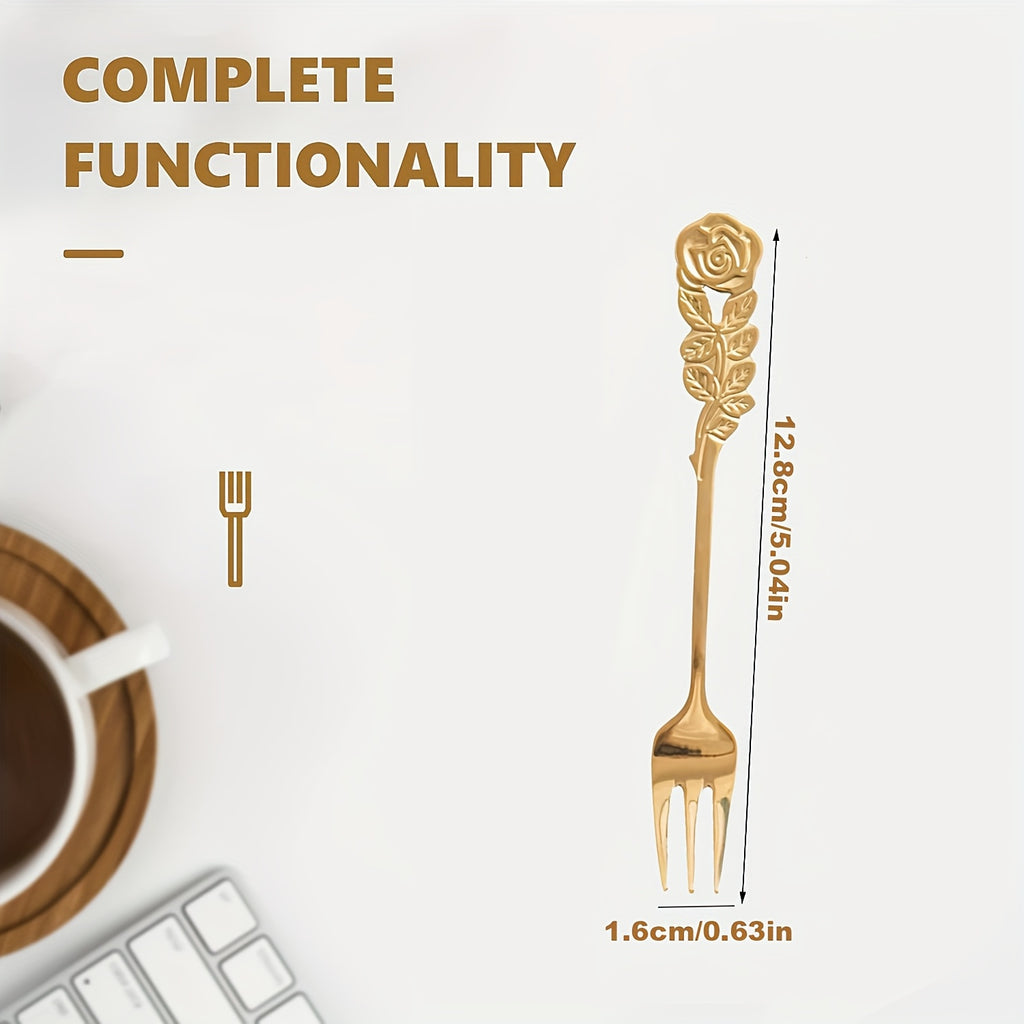 A Set of 6 Exquisite Rose-Shaped Dessert Forks, Made of High-Quality Stainless Steel, Elegant Flower-Shaped Cake Forks, Cute Utensils Suitable for Home Kitchens, Cafes, And Tea Parties