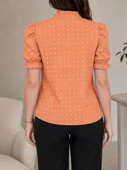 [Polka Dot Blouse] Elegant Women's Stand Collar Polka Dot Blouse - Chic Puff Sleeve Shirt, Perfect for — view 4