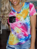 V-Neck Tie-Dye T-Shirt For Women