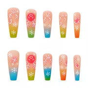 24pcs Long Coffin Press-On Nails, Gradient Matte Glow in Dark Christmas Elk Snowflake Candy Cane False Nails — view 3