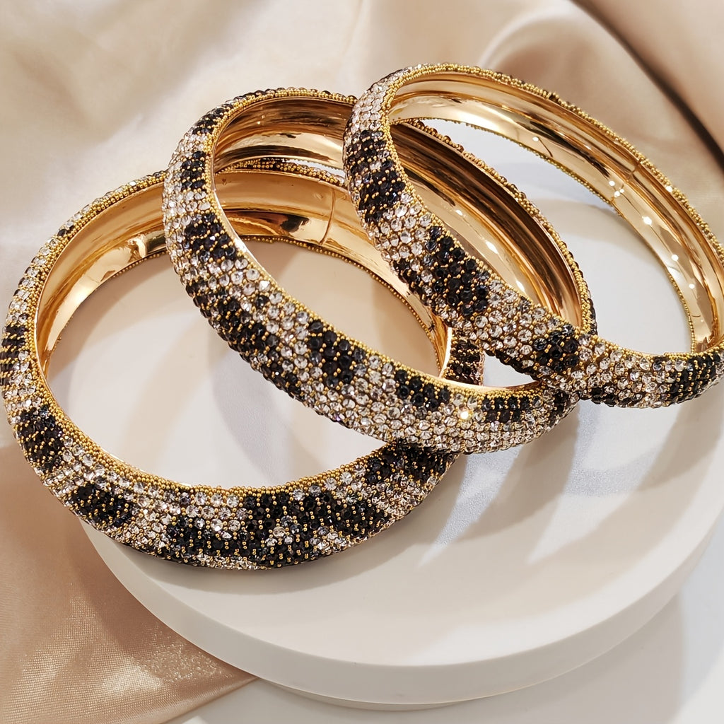 3pcs Women's Bracelet Set, Fashion High-end Metal Inlaid Rhinestone Large and Small Bracelets Suitable for Daily Party Wear