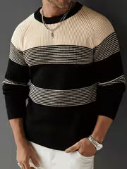 JANE DRESSINGLOG Men'S Contrasting Striped Round Neck Knit Sweater, Shoulder-Length Long Sleeve Pullover, Thick — view 1