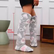 Women's Elegant Over-the-Knee Slippers with Plush Sole & Heart Design - Soft Sole Suitable for Floor Socks,-Fit — view 3
