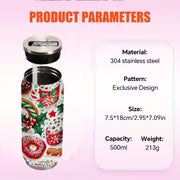Gingerbread Man And Candy Cane, Christmas-Themed, 16.91oz Cup with Lid - Made of 304 Stainless Steel, Reusable — view 10