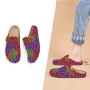 For Outdoor Balcony Living Room Daily Casual Universal Vintage Style Mules Casual Shoes Purple Colorful Leopard — view 1
