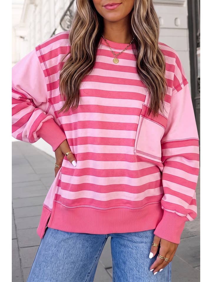 Chic Striped Print Oversized Pullover Top FW26 | S-Xl — view 2