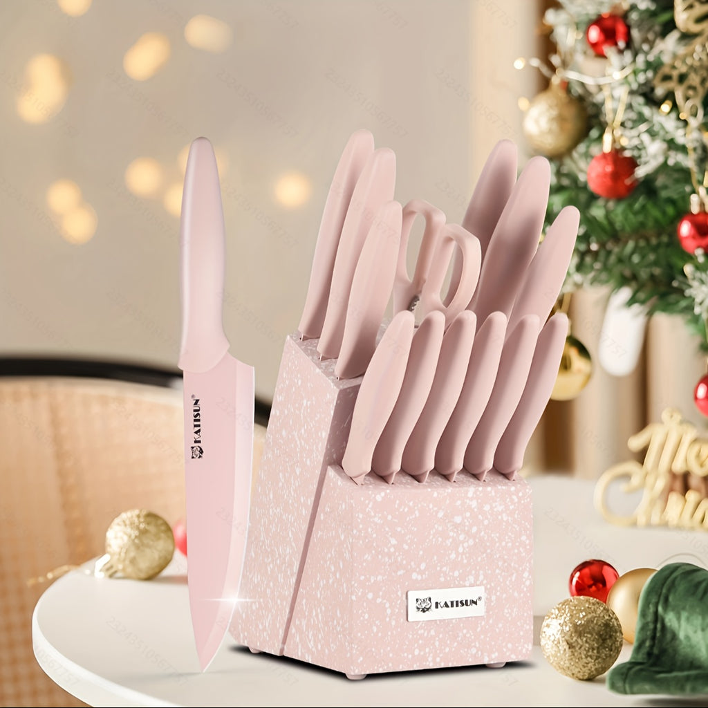 14pcs Professional Stainless Steel Rainbow Titanium Coating Kitchen Knife Set
