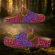 For Outdoor Balcony Living Room Daily Casual Universal Vintage Style Mules Casual Shoes Purple Colorful Leopard — view 4