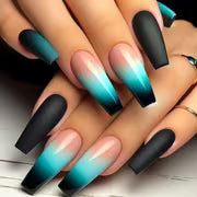 96pcs (4Pack)Blue Gradient Glitter Almond Shaped Medium Length Pressure Film Nail Kit, with a Glossy And — view 2