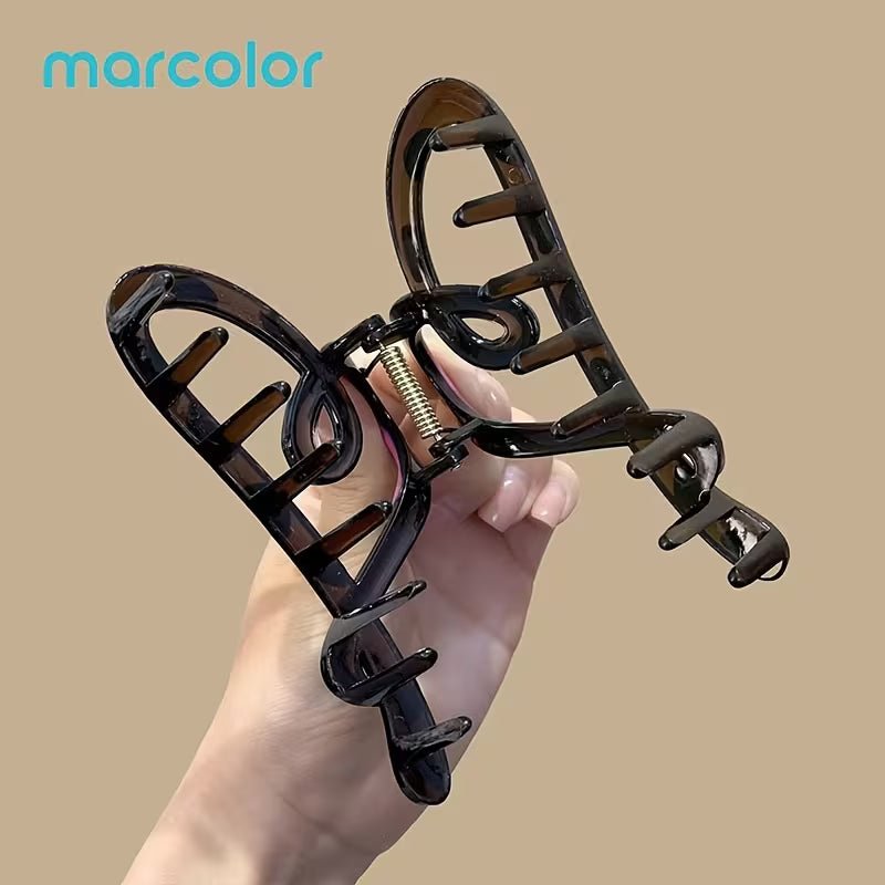 Marcolor 2pcs Contrast Heart Shark Clip Large Size Hair Claw Clip Spoon Long Hair Updo Lazy Style Hair Clip — view 10