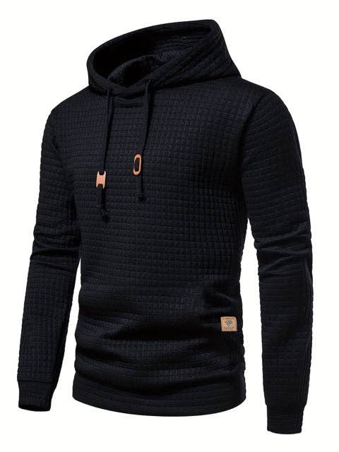 Waffle Pattern Solid Hoodie, Cool Hoodies For Men, Men's Casual Pullover Hooded Sweatshirt with Kangaroo Pocket Streetwear For Winter Fall, As Gifts