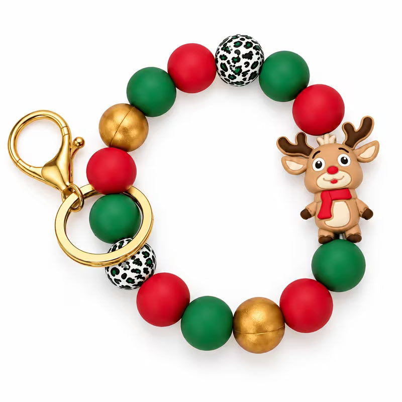 Christmas Reindeer Silicone Beaded Wristlet Keychain, Reindeer Key Ring And Car Key Holder for Women, Bag Charm — view 5