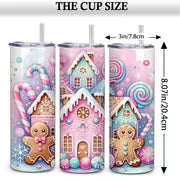 One 20 Oz Mikenda Stainless Steel Tumbler Featuring a Charming Gingerbread And Candy House Design, Equipped with — view 2