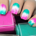 24pcs Convenient Nail Art Pink Green Contrast Vertical Brush Gradient Contrast Creative Short Square Energetic — view 1