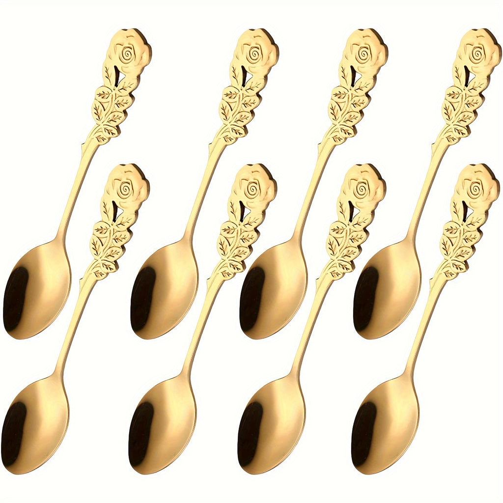 8pcs Stainless Steel Creative Coffee Spoon 5Inch Specialty Dessert Spoon Stirring Spoon, Cappuccino/Chocolate/Coffee/Yogurt, Valentine'S Day Souvenirs/Christmas/Thanksgiving/Mother'S Day/Father'S Day/Wreath Day (Silvery/Golden/Color)