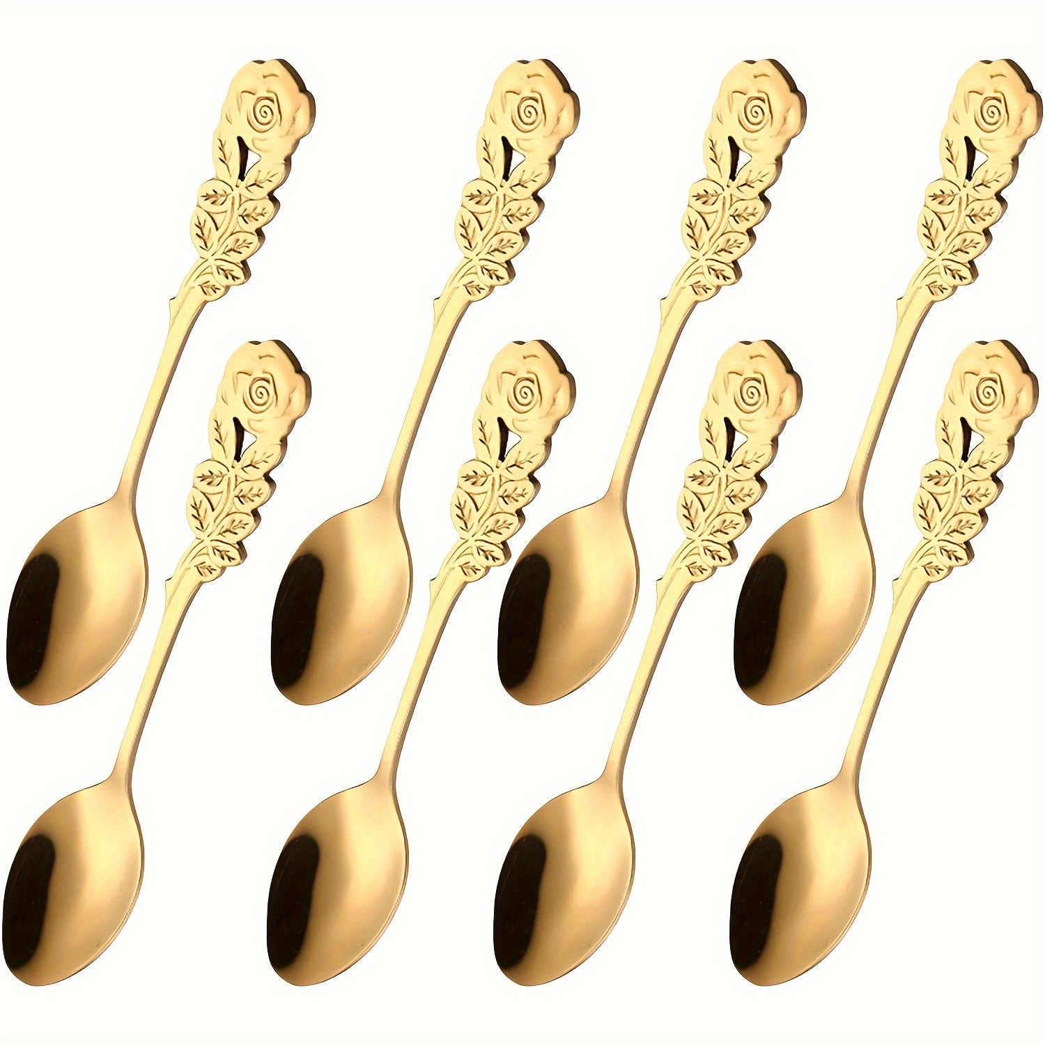 8pcs Stainless Steel Creative Coffee Spoon 5Inch Specialty Dessert Spoon Stirring Spoon, Cappuccino/Chocolate/Coffee/Yogurt, Valentine'S Day Souvenirs/Christmas/Thanksgiving/Mother'S Day/Father'S Day/Wreath Day (Silvery/Golden/Color)