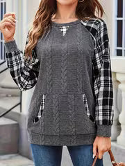 Plus Size, Autumn/Winter Women's Plus Size Designer Pullover Sweater - Elegant Color Block Long Sleeve — view 1