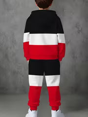 Boys' Hooded Zip-up Set, Color-block Long-sleeve Top and Jogger Pants, 2pcs Fashion Casual Daily Wear Children's — view 4