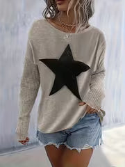 Pentagram Pattern Design, Comfortable Sweater, Elegant Style Long Sleeve Ribbed Sweater, Women'S Sweater — view 2