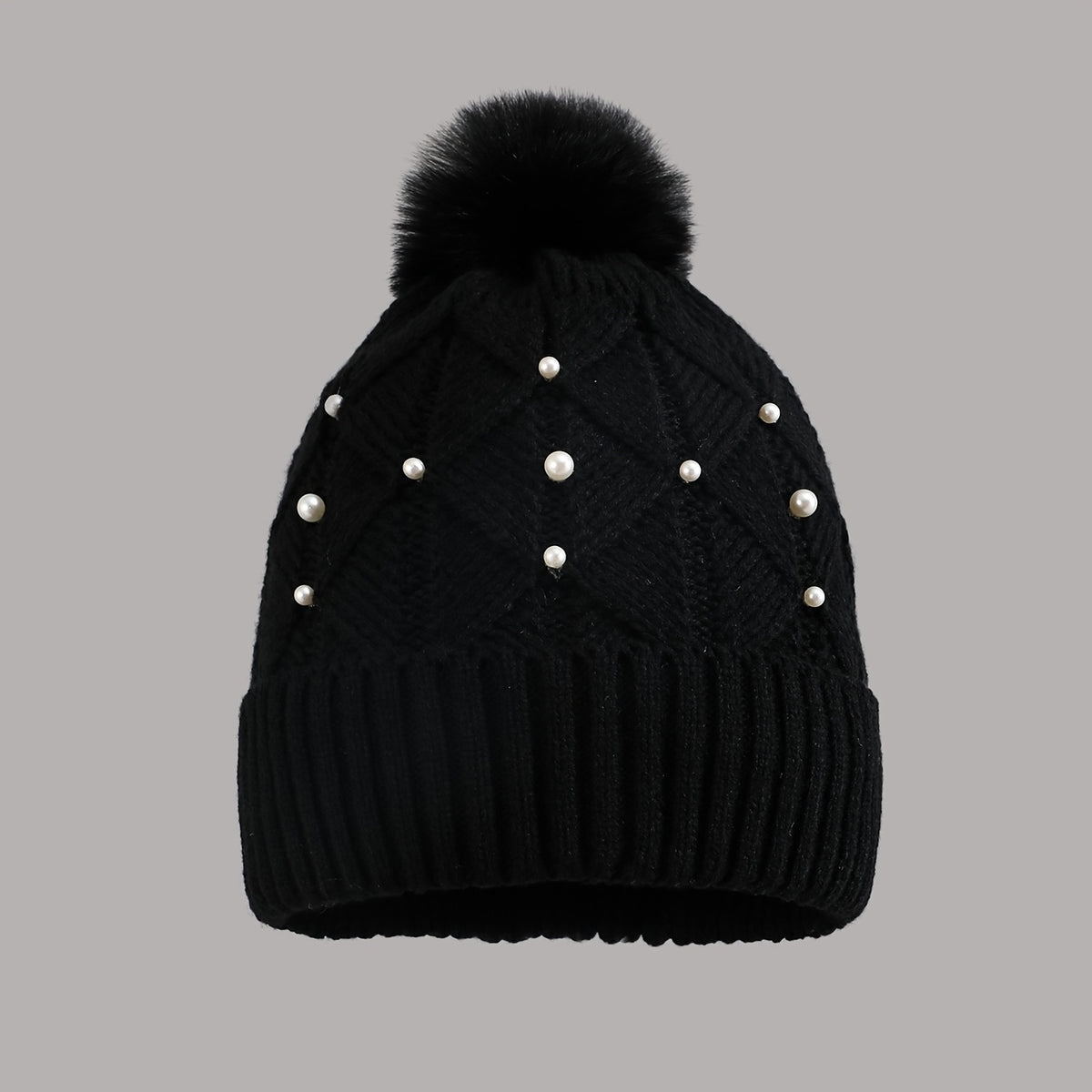 Women'S Plush Hat with Pearl Additions