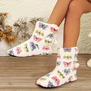 Women's Winter Warm Plush -Lined Indoor Boots with Butterfly Print - Soft Sole Suitable for Home, Cozy Short — view 3