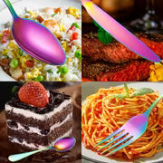 60pcs Outdoor Stainless Steel Rainbow Cutlery Set, Portable And Durable, 12 Serving Knives, Forks And Spoons — view 3