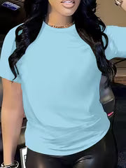 Solid Color Women's Short Sleeve T-Shirt, Summer and Autumn Casual Short Sleeve Crew Neck Standard Size Top — view 12