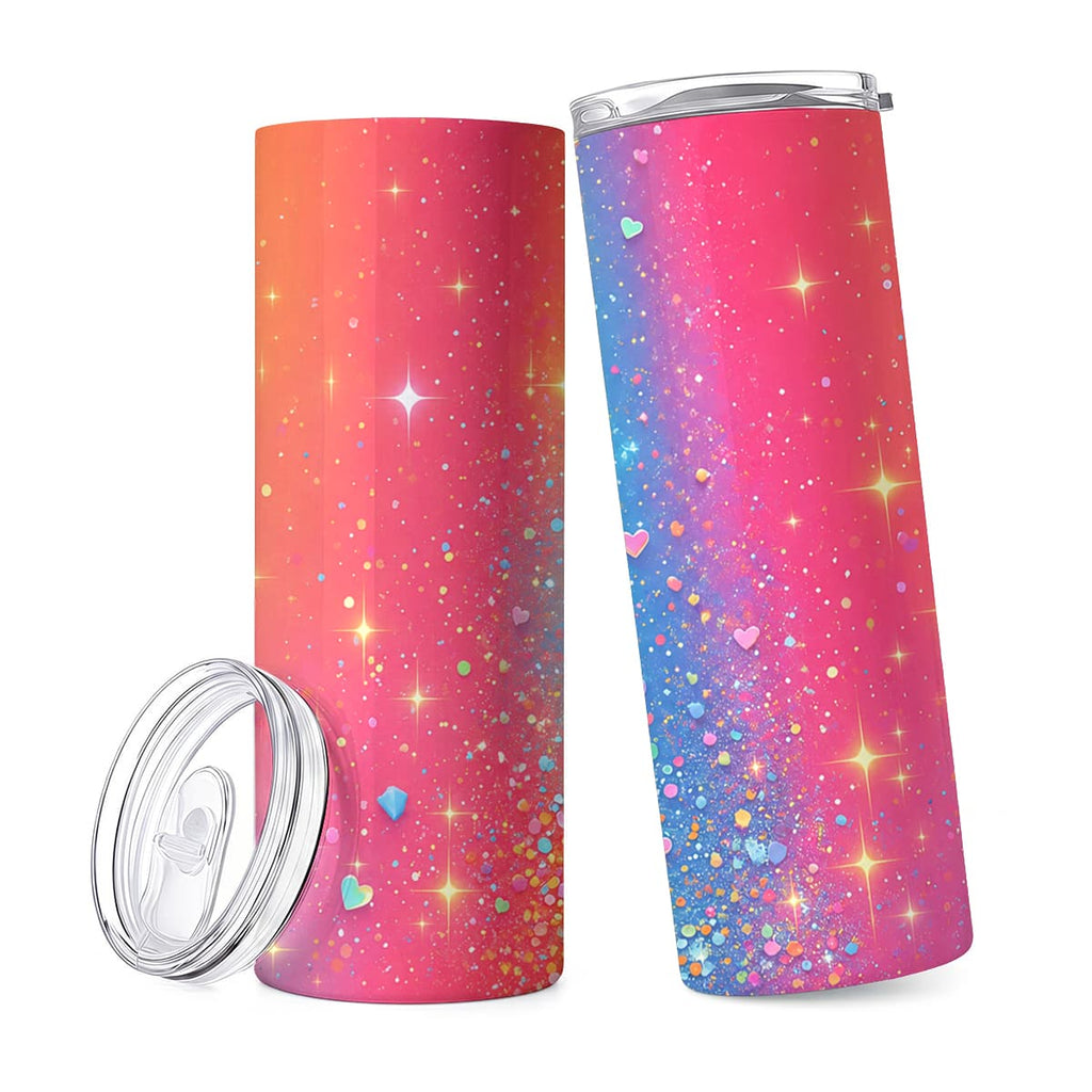 1pc 20oz Rainbow Sparkle Heart Glitter Pattern Stainless Steel Insulated Tumblers Coffee Office Travel Mug with Lid Cup Daily Use Leakproof And Bpa Free Keep Drink Hot And Cold Ideal Gift for Friends Family Colleagues on Birthday Christmas Valentine