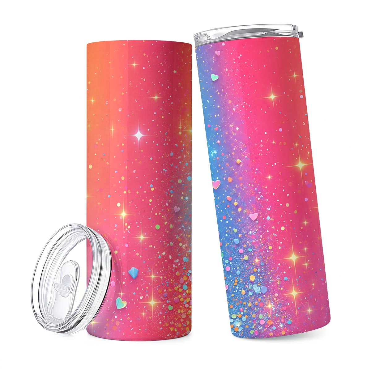 1pc 20oz Rainbow Sparkle Heart Glitter Pattern Stainless Steel Insulated Tumblers Coffee Office Travel Mug with Lid Cup Daily Use Leakproof And Bpa Free Keep Drink Hot And Cold Ideal Gift for Friends Family Colleagues on Birthday Christmas Valentine