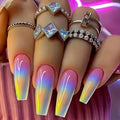 24pcs Medium Long Coffin Press on Nails - French Style Glossy Fake Nails Reusable Artificial Nails for Women — view 1