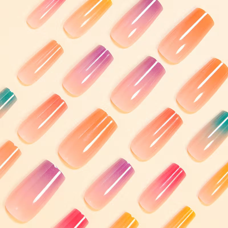 48pcs Candy Color Rainbow Gradient Long Square Press on Nails, Unique And Fashionable, Suitable for Parties — view 7