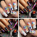 96pcs Women's Glossy Press-On Nails - Square Medium-Length Black & White False Nails with Colorful Ink Splatter & Paint Drip Designs, Removable Fake Nails for Casual Attire Special Occasions