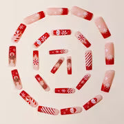 24pcs Winter Christmas Press-On Nails Suitable for Hands & Feet - Red Gradient Snowman Reindeer Snowflake Candy — view 2