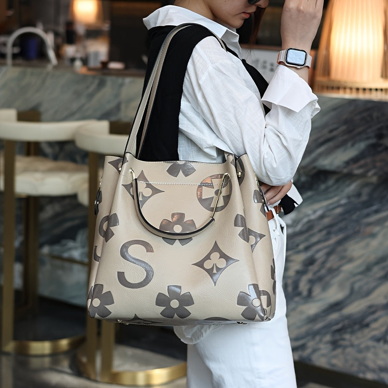 Elegant Flower Embossed Handbag, Fashionable Satchel Bag for Work, Classic All-Match Bag