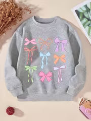Girl's Bow Print Sweet Casual Versatile Spring/Autumn Sweatshirt — view 1