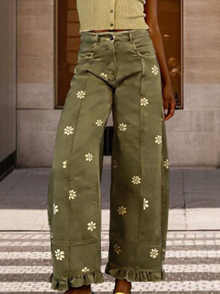 The Meadow Hours | Daisy Print Ruffle Hem Wide-Leg Pants — view 2 of 4
