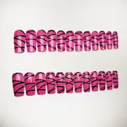 24pcs Press-On Nails Suitable for Daily Wear & Special Occasions - Pink Matte Base with Black Diagonal Stripe — view 3