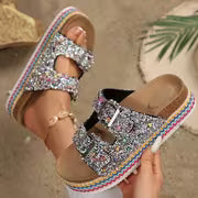 Women's Elegant Rhinestone-Decorated Thick Platform - Slip-On Open-Toe Beach Slippers with Cushioned Sole — view 9