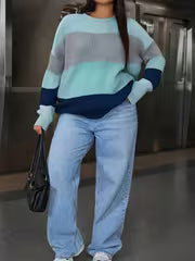 Plus Size - Round Neck Pullover Long Sleeve Shirt — view 1