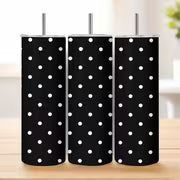 1pc 20Oz Black And White Polka Dot Pattern Stainless Steel Insulated Tumbler Coffee Office Travel Mug with Lid — view 1