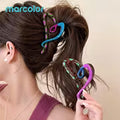 Marcolor 2pcs Contrast Heart Shark Clip Large Size Hair Claw Clip Spoon Long Hair Updo Lazy Style Hair Clip — view 1