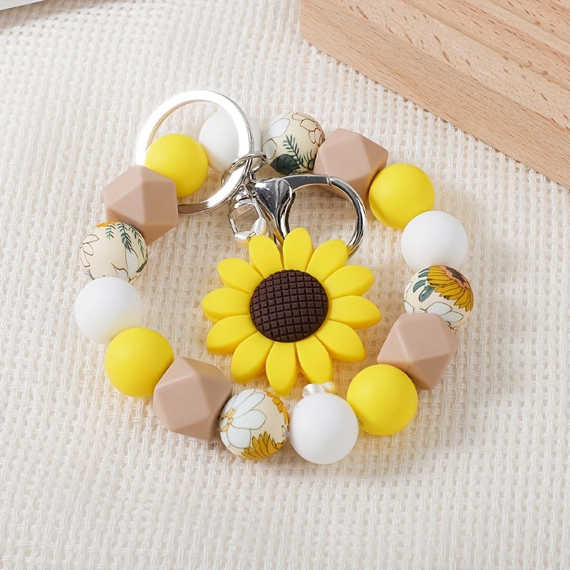Charming Sunflower Beaded Keychain with Small Floral Pattern